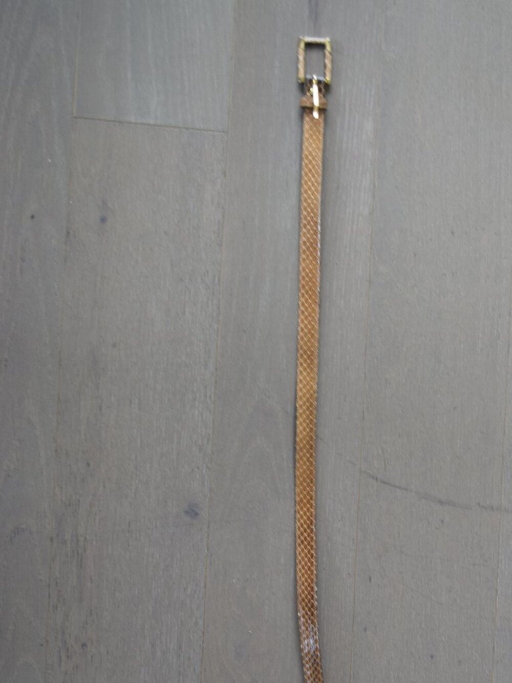 Vintage Tan Snakeskin Leather Skinny Belt Gold Buckle